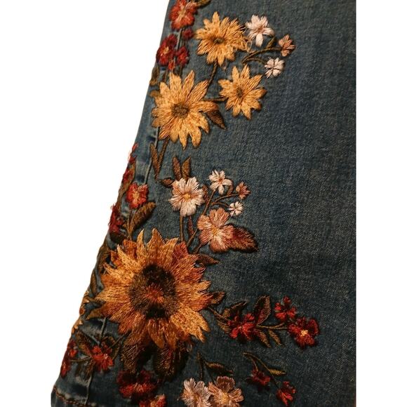 Vntg Embroidered Flare Jeans Sz 9 Blue Sunflower Daisy Acid Boho Festival Gypsy - Picture 9 of 16